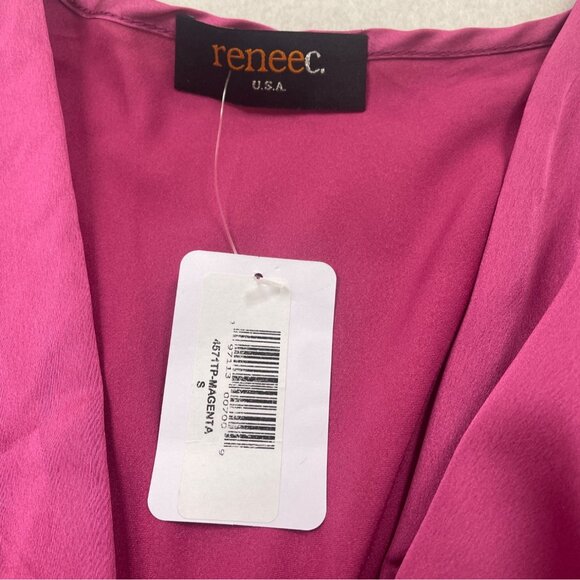 Renee C Women's Satin Fuchsia Knot Front Blouse With 3/4 Sleeves Size S - New - Picture 4 of 6